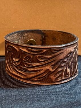 Leather Embossed Brown Cuff Bracelet